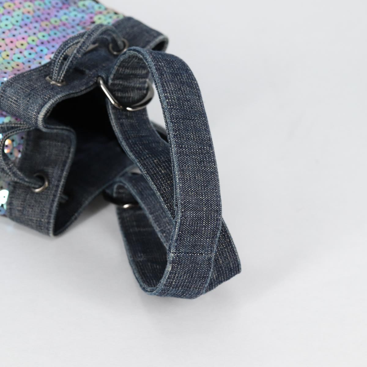 CHANEL Sequin Hand Bag Denim Blue CC Auth 139014V