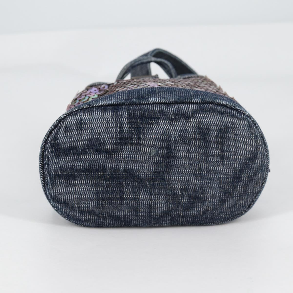 CHANEL Sequin Hand Bag Denim Blue CC Auth 139014SAV
