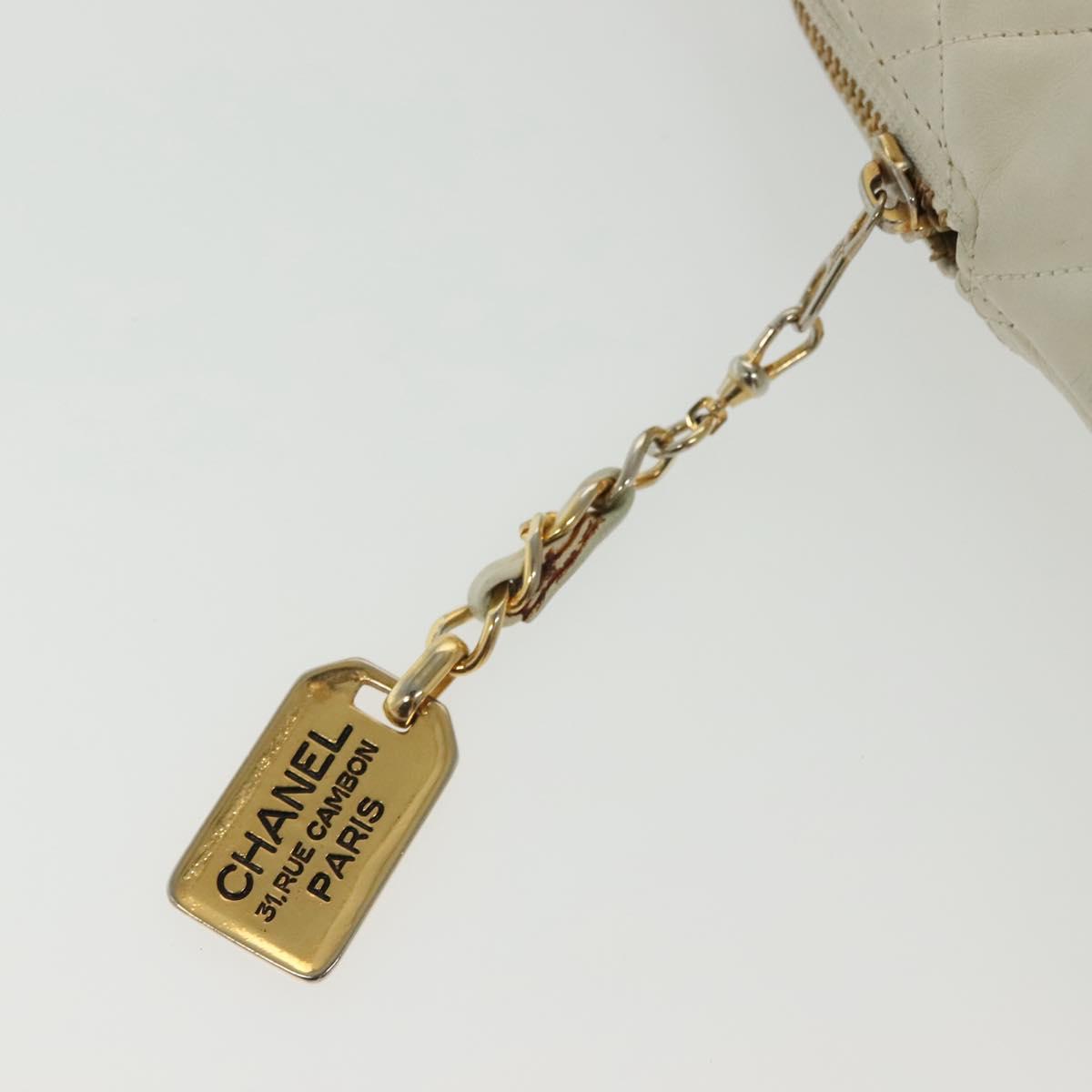 CHANEL Matelasse Chain Shoulder Bag Lamb Skin White Gold CC Auth 139015