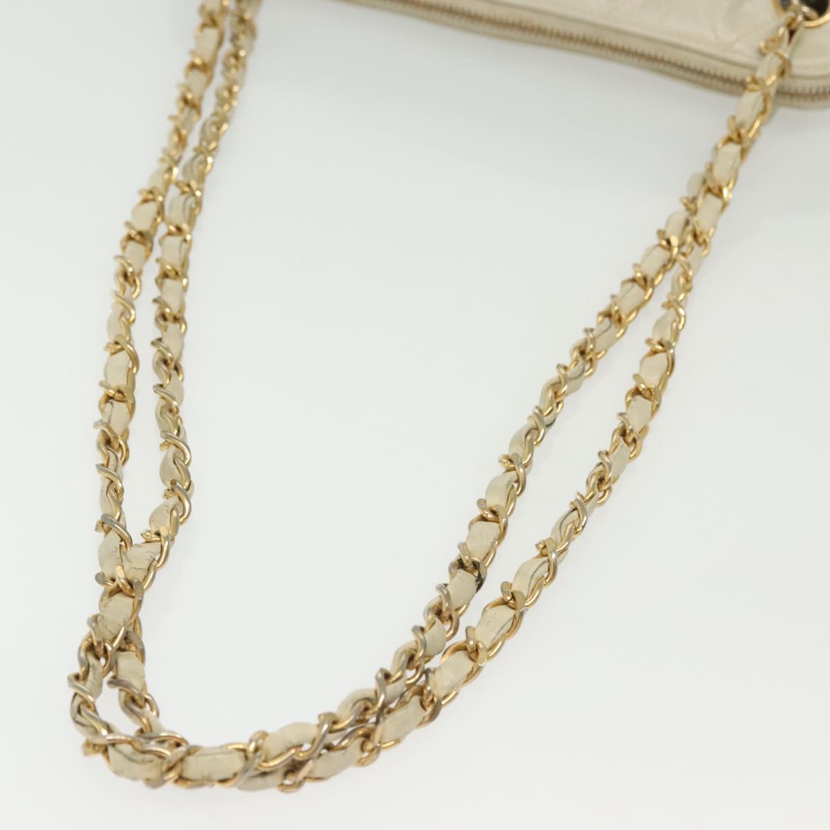 CHANEL Matelasse Chain Shoulder Bag Lamb Skin White Gold CC Auth 139015