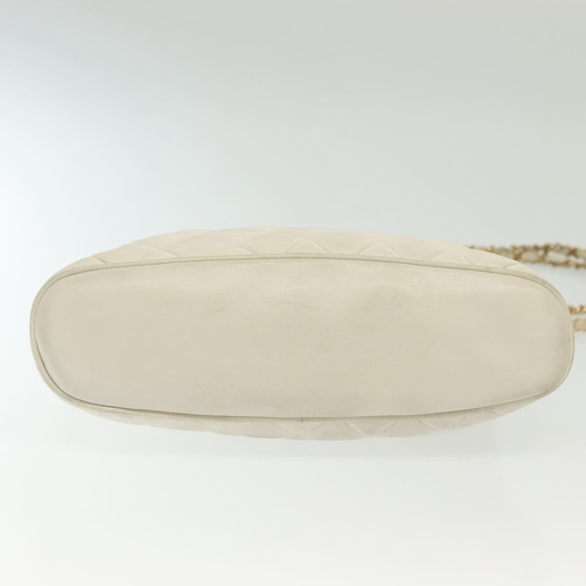 CHANEL Matelasse Chain Shoulder Bag Lamb Skin White Gold CC Auth 139015