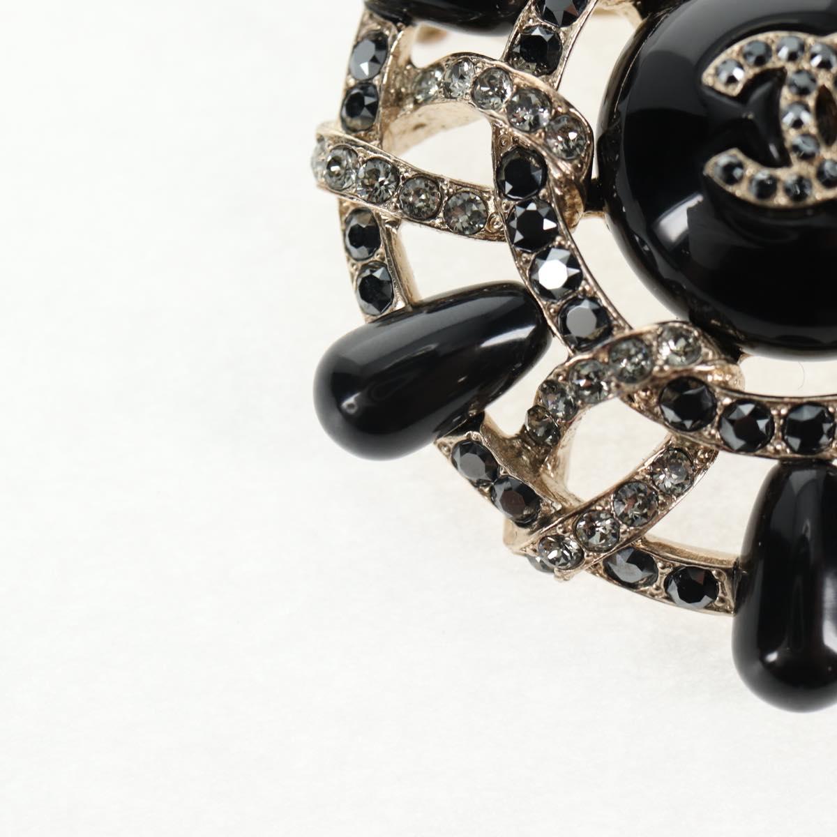 CHANEL Brooch metal Black CC Auth 139036M