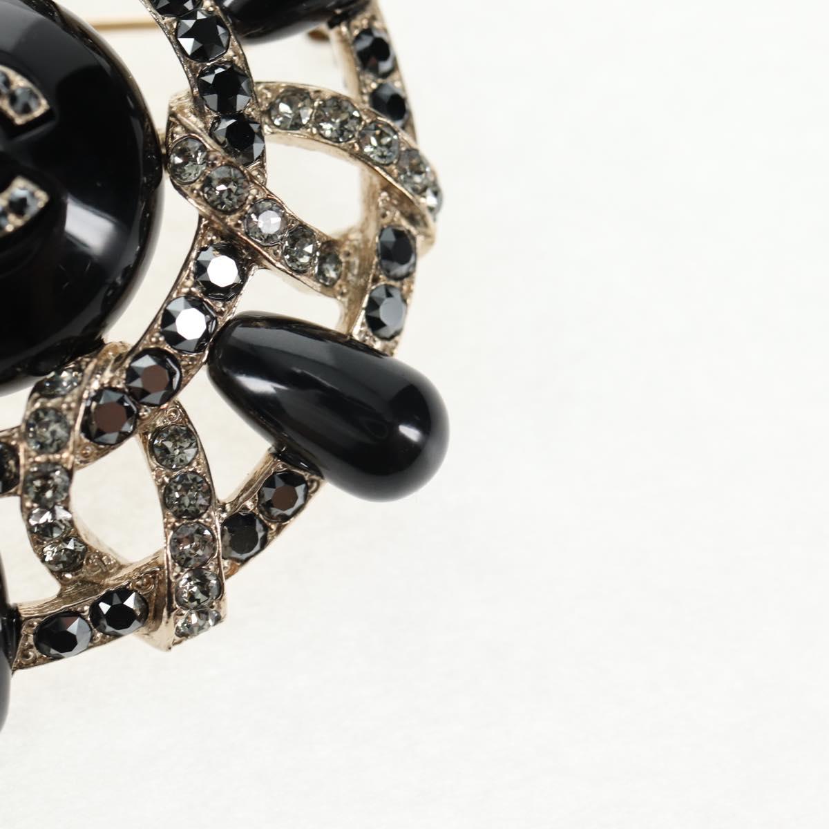 CHANEL Brooch metal Black CC Auth 139036M