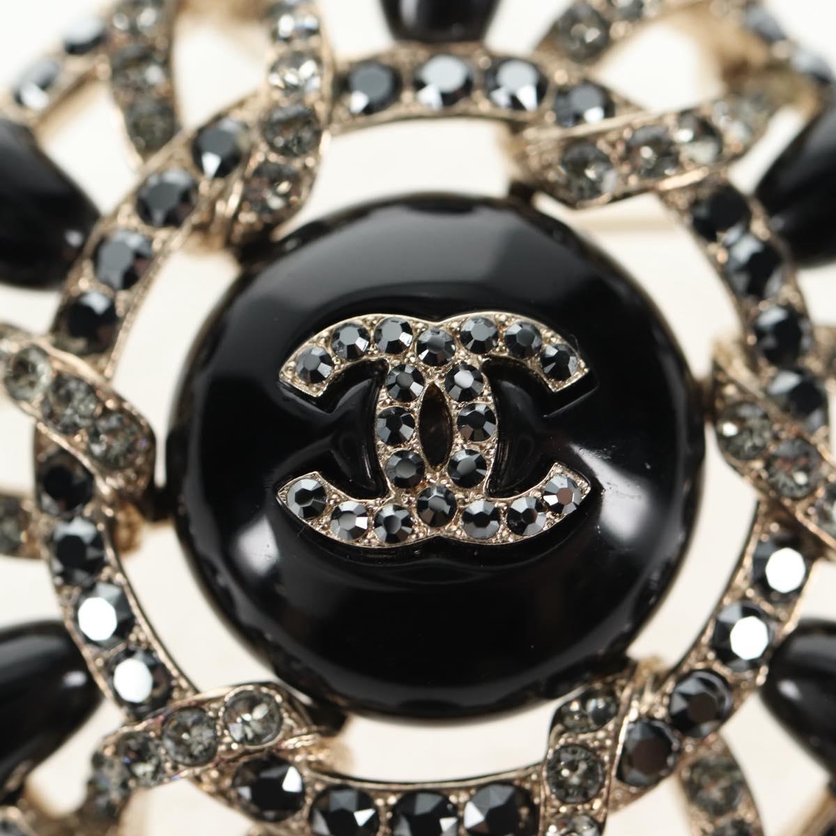 CHANEL Brooch metal Black CC Auth 139036M