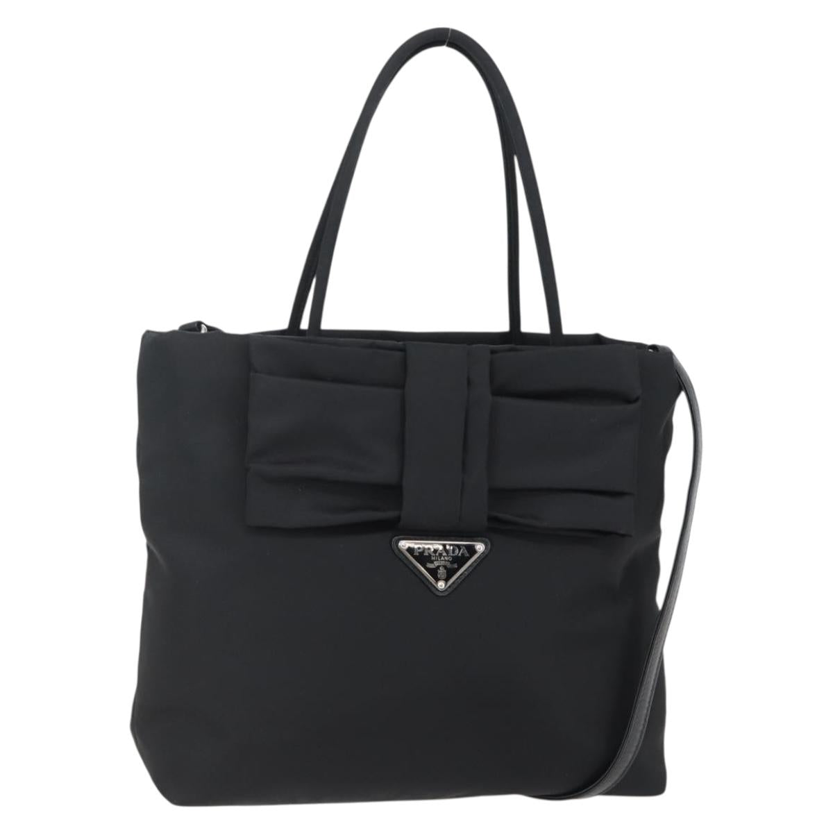 PRADA Hand Bag Nylon 2way Black Silver Auth 139041V