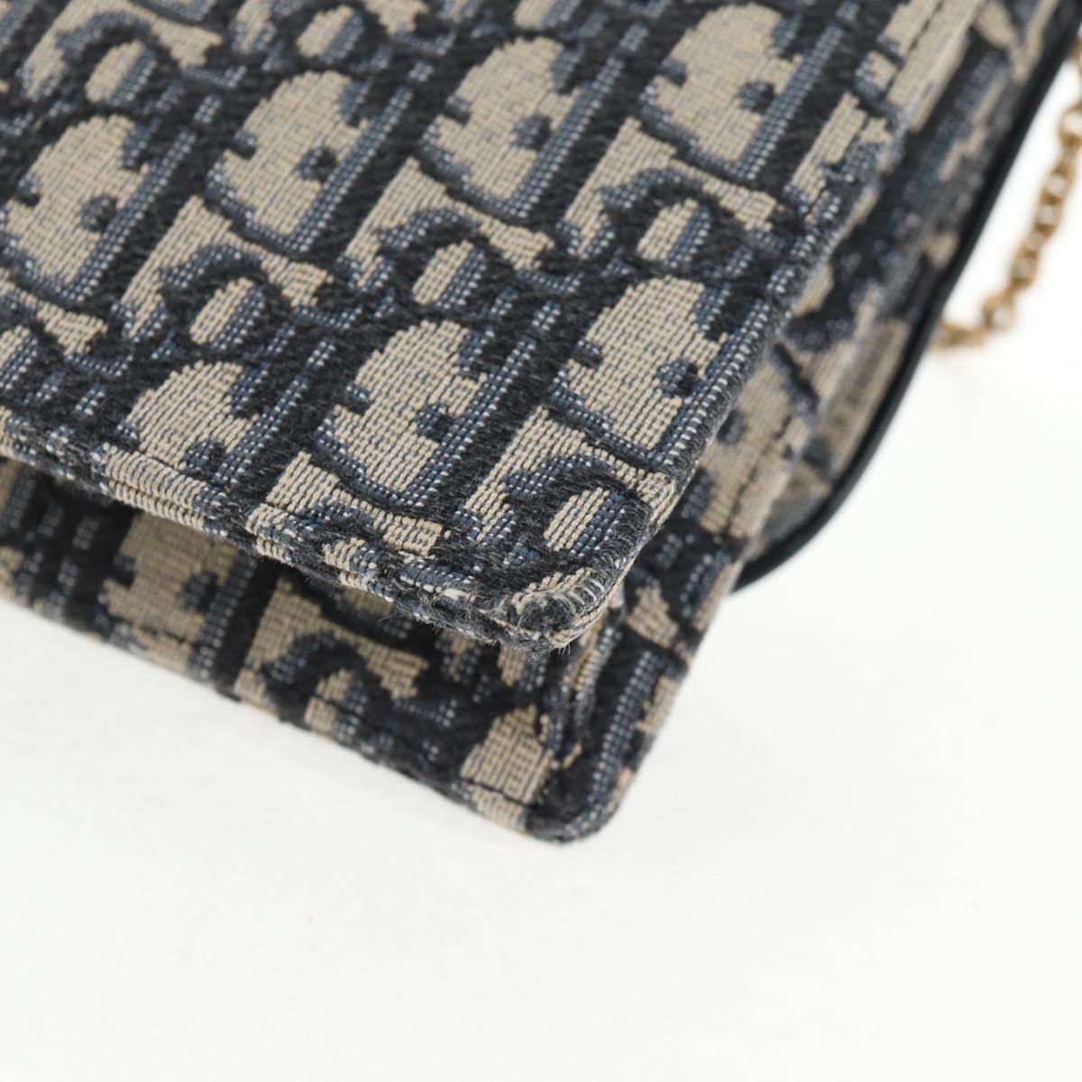 Christian Dior Oblique Trotter Canvas Chain Shoulder Bag Navy Gold Auth 139042M