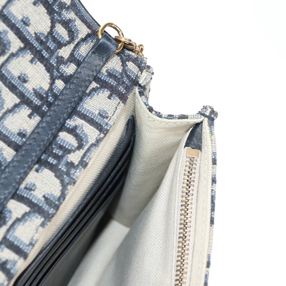 Christian Dior Oblique Trotter Canvas Chain Shoulder Bag Navy Gold Auth 139042M