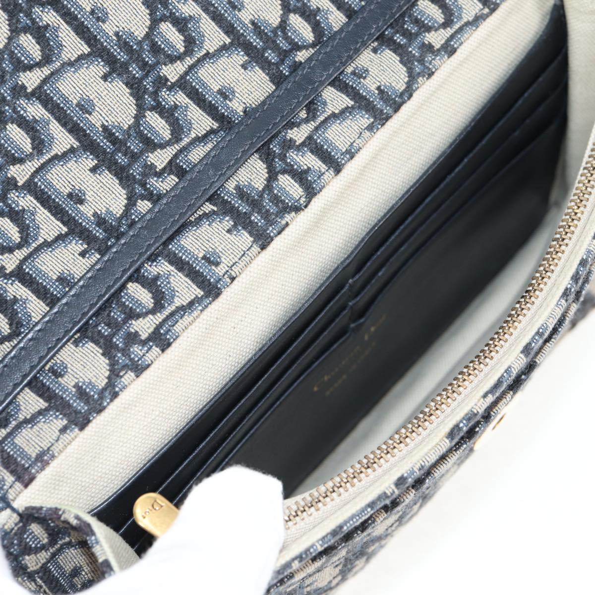 Christian Dior Oblique Trotter Canvas Chain Shoulder Bag Navy Gold Auth 139042M