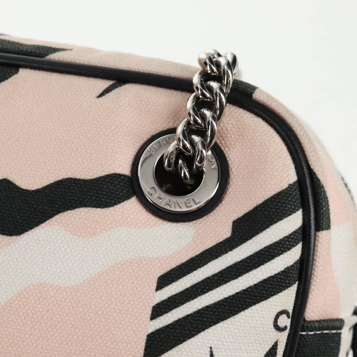 CHANEL Chain Cruise line Shoulder Bag Canvas Pink Silver CC Auth 139043V