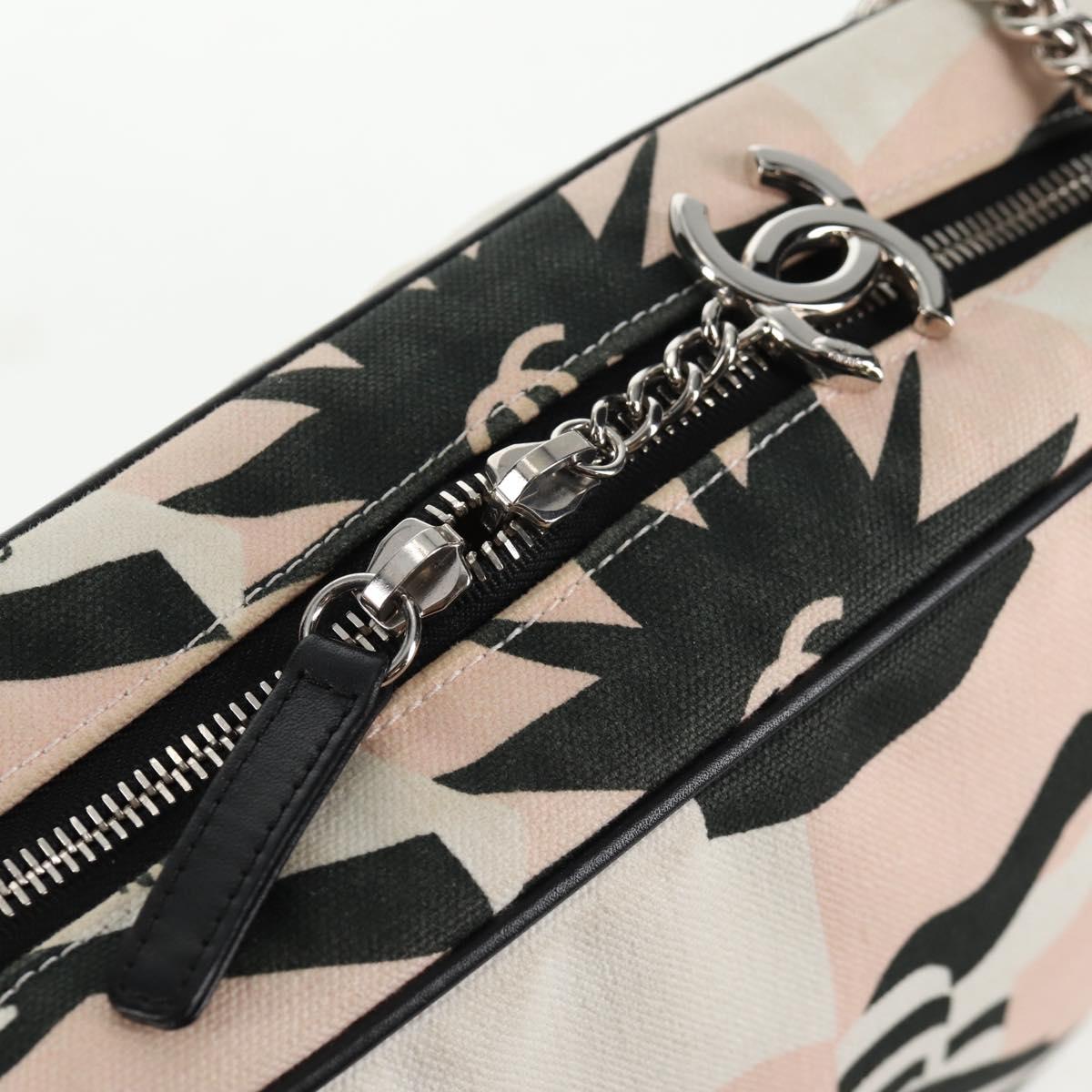 CHANEL Chain Cruise line Shoulder Bag Canvas Pink Silver CC Auth 139043V