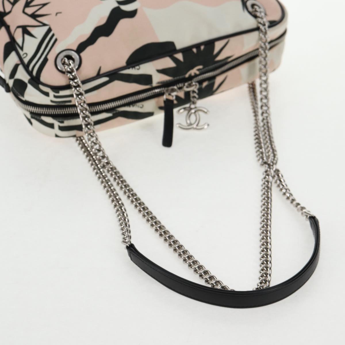 CHANEL Chain Cruise line Shoulder Bag Canvas Pink Silver CC Auth 139043V