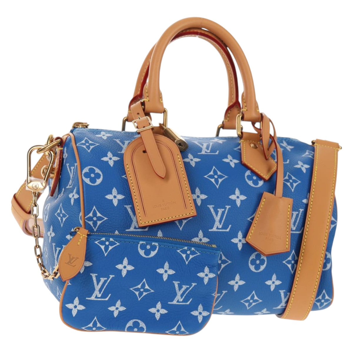 LOUIS VUITTON Monogram Speedy P9 Bandouliere 25 Bag Blue M24424 LV Auth 139046SM