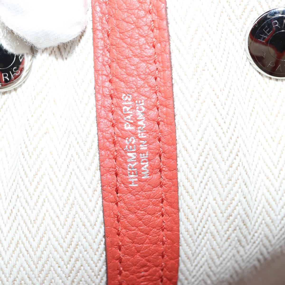 HERMES Garden Party TPM Hand Bag Leather Orange Silver Auth 139049SM
