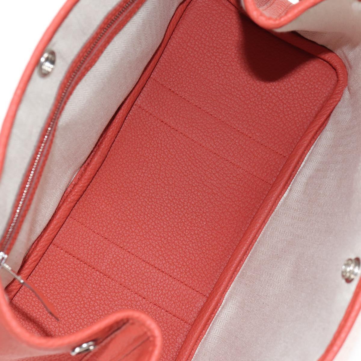 HERMES Garden Party TPM Hand Bag Leather Orange Silver Auth 139049SM