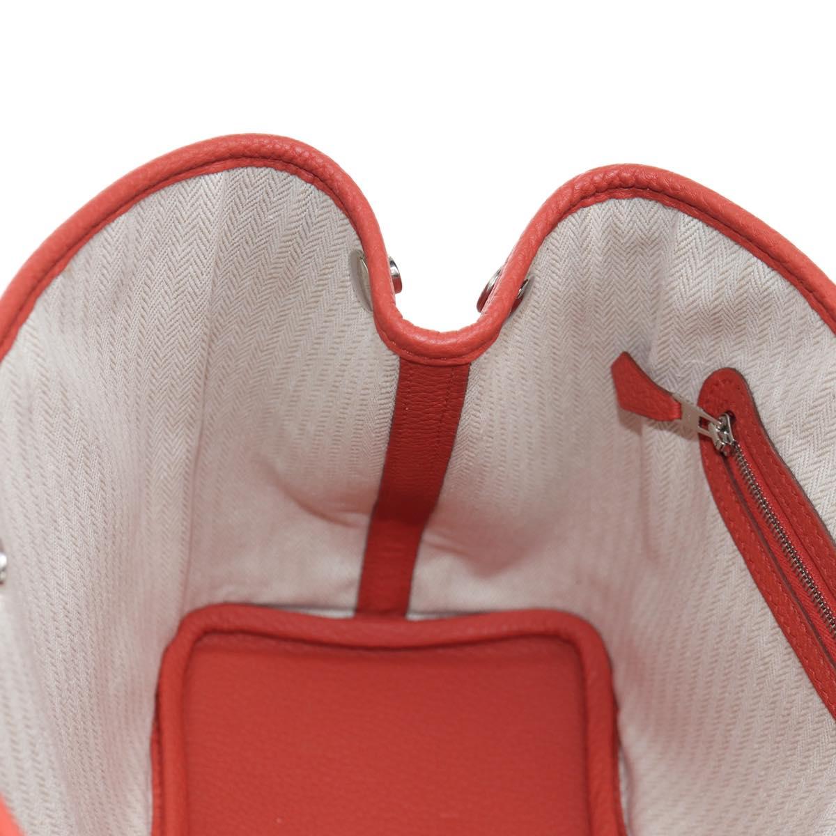 HERMES Garden Party TPM Hand Bag Leather Orange Silver Auth 139049SM