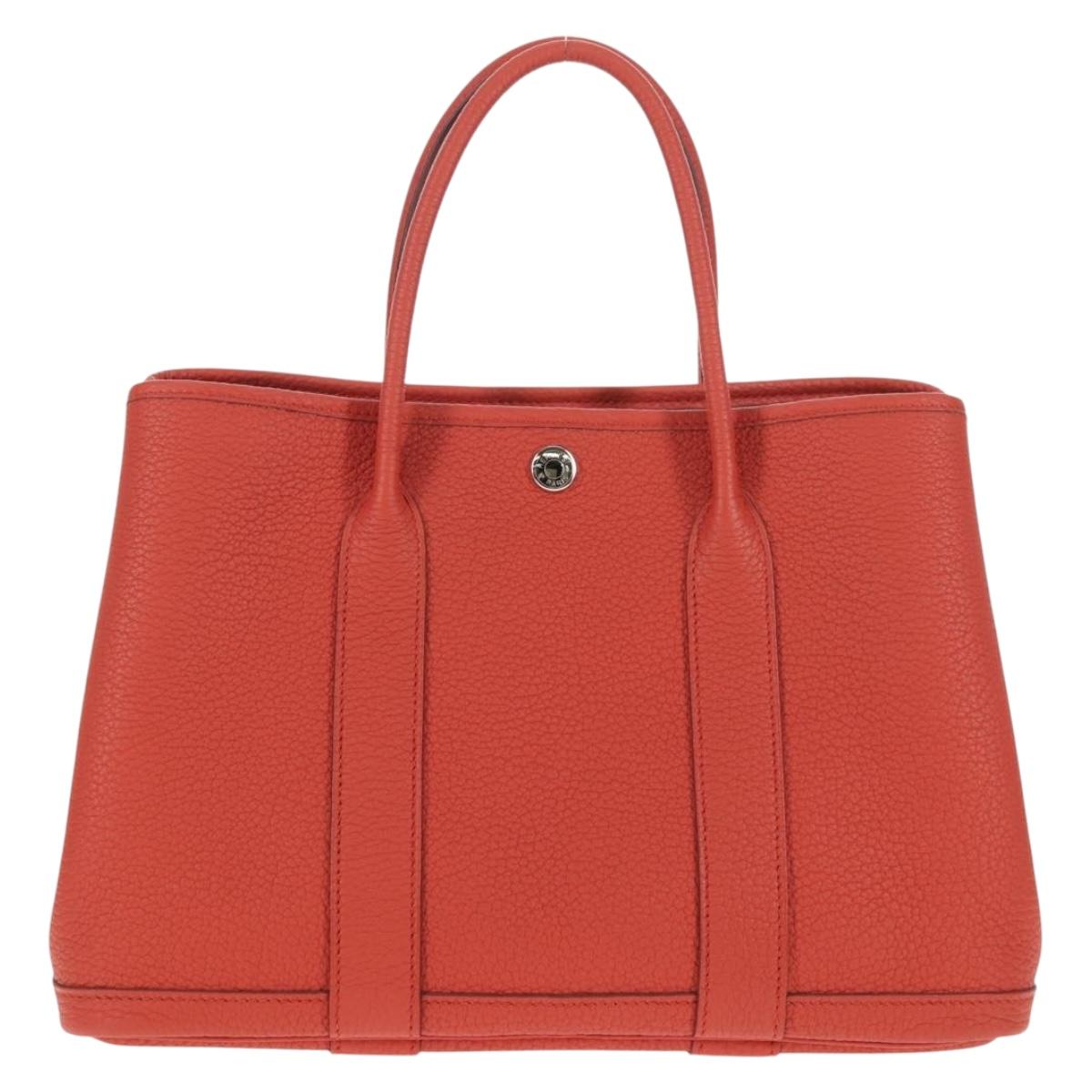HERMES Garden Party TPM Hand Bag Leather Orange Silver Auth 139049M