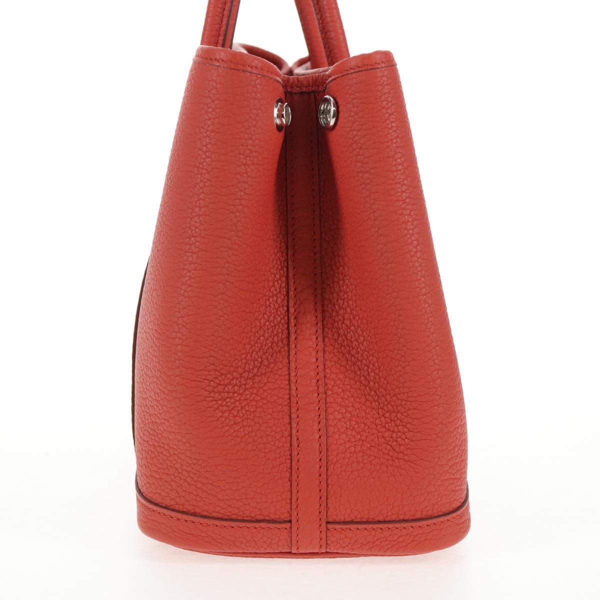 HERMES Garden Party TPM Hand Bag Leather Orange Silver Auth 139049SM