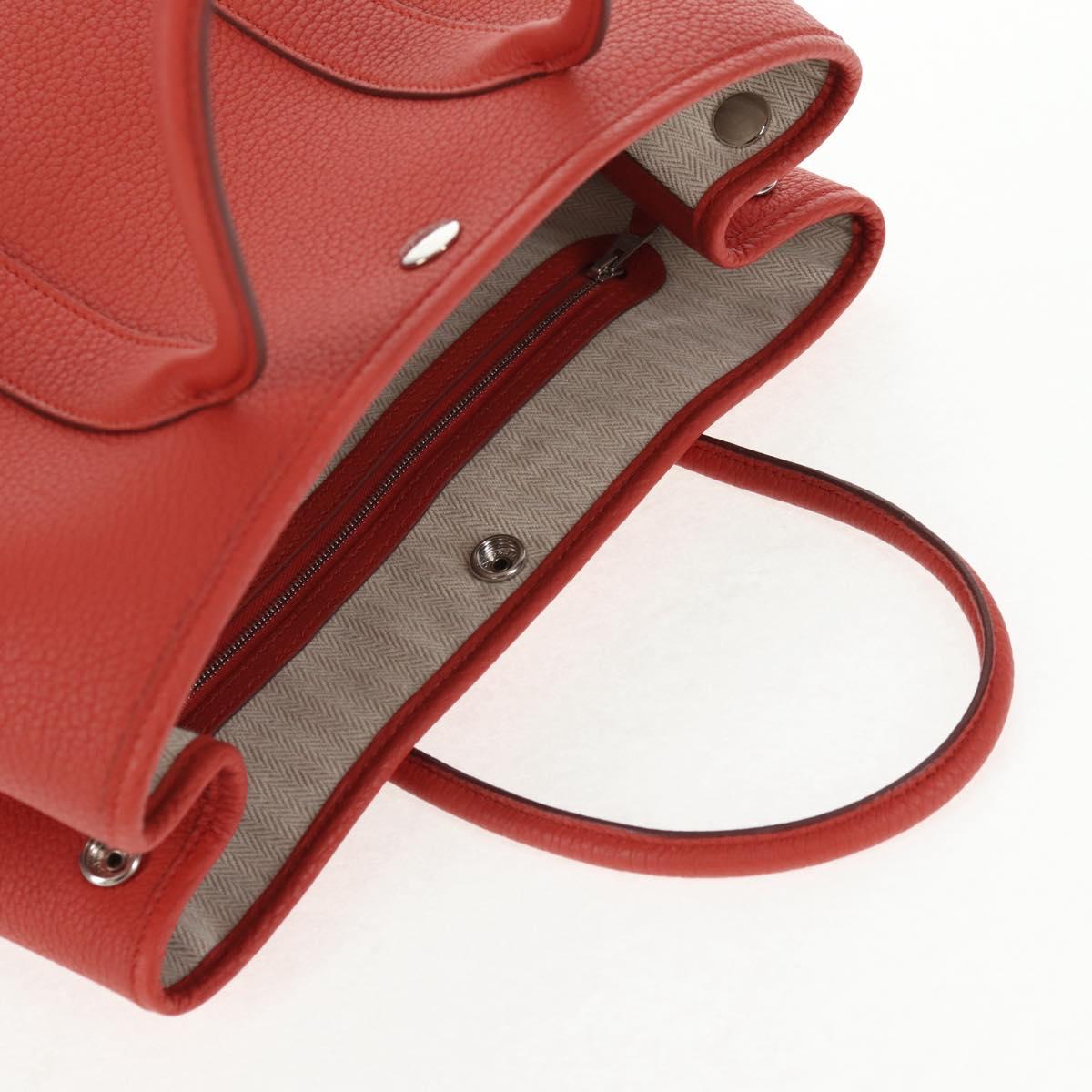 HERMES Garden Party TPM Hand Bag Leather Orange Silver Auth 139049M