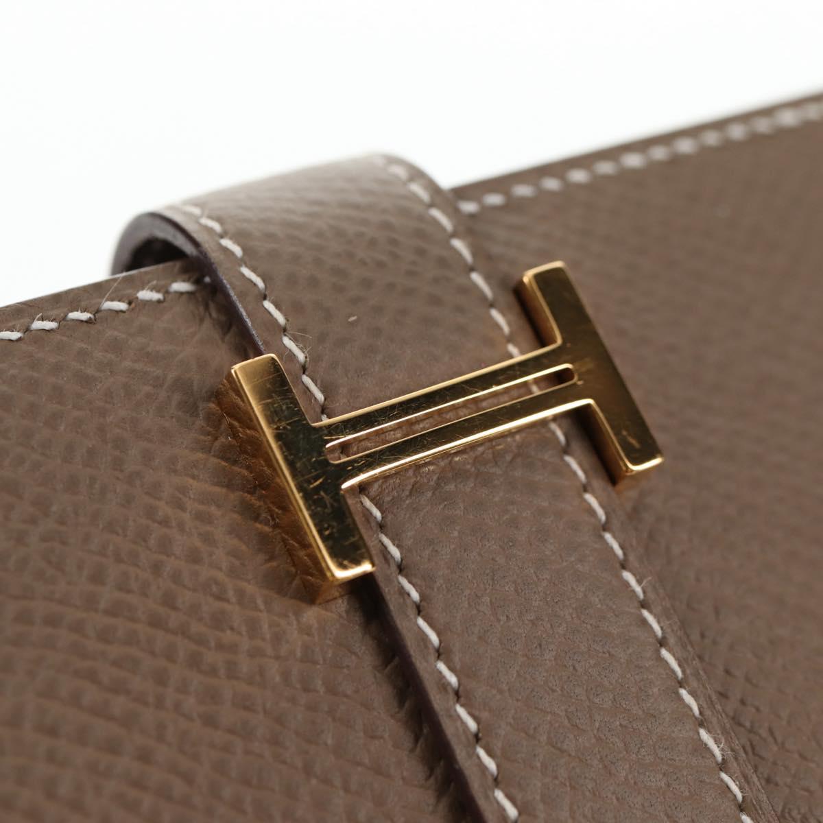 HERMES Beansufla Wallet Leather Beige Gold Auth 139050M