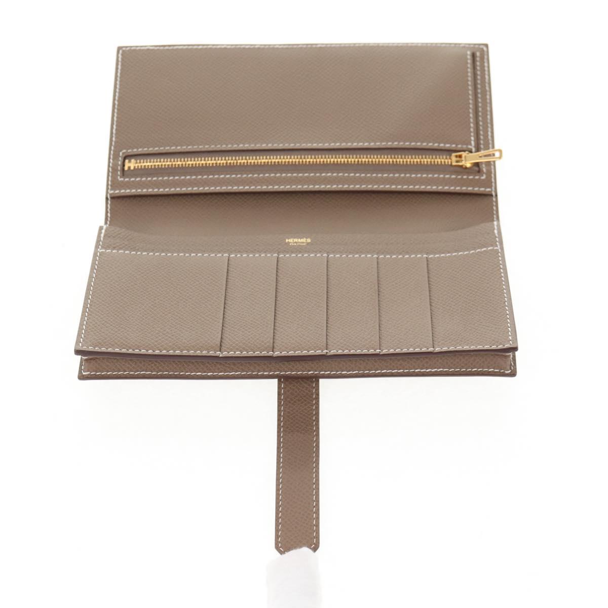 HERMES Beansufla Wallet Leather Beige Gold Auth 139050M