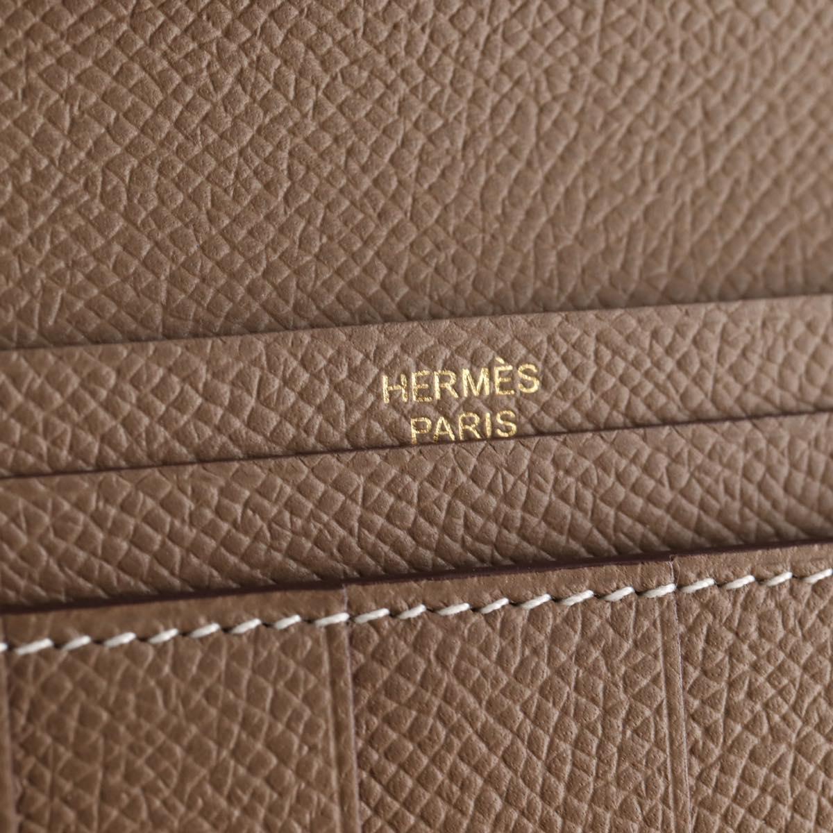 HERMES Beansufla Wallet Leather Beige Gold Auth 139050M
