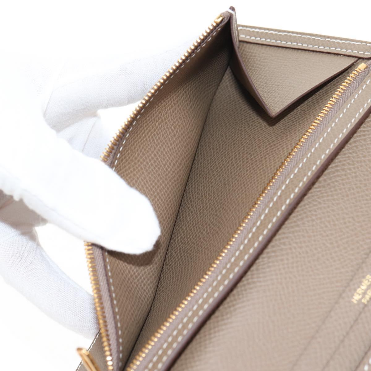 HERMES Beansufla Wallet Leather Beige Gold Auth 139050M