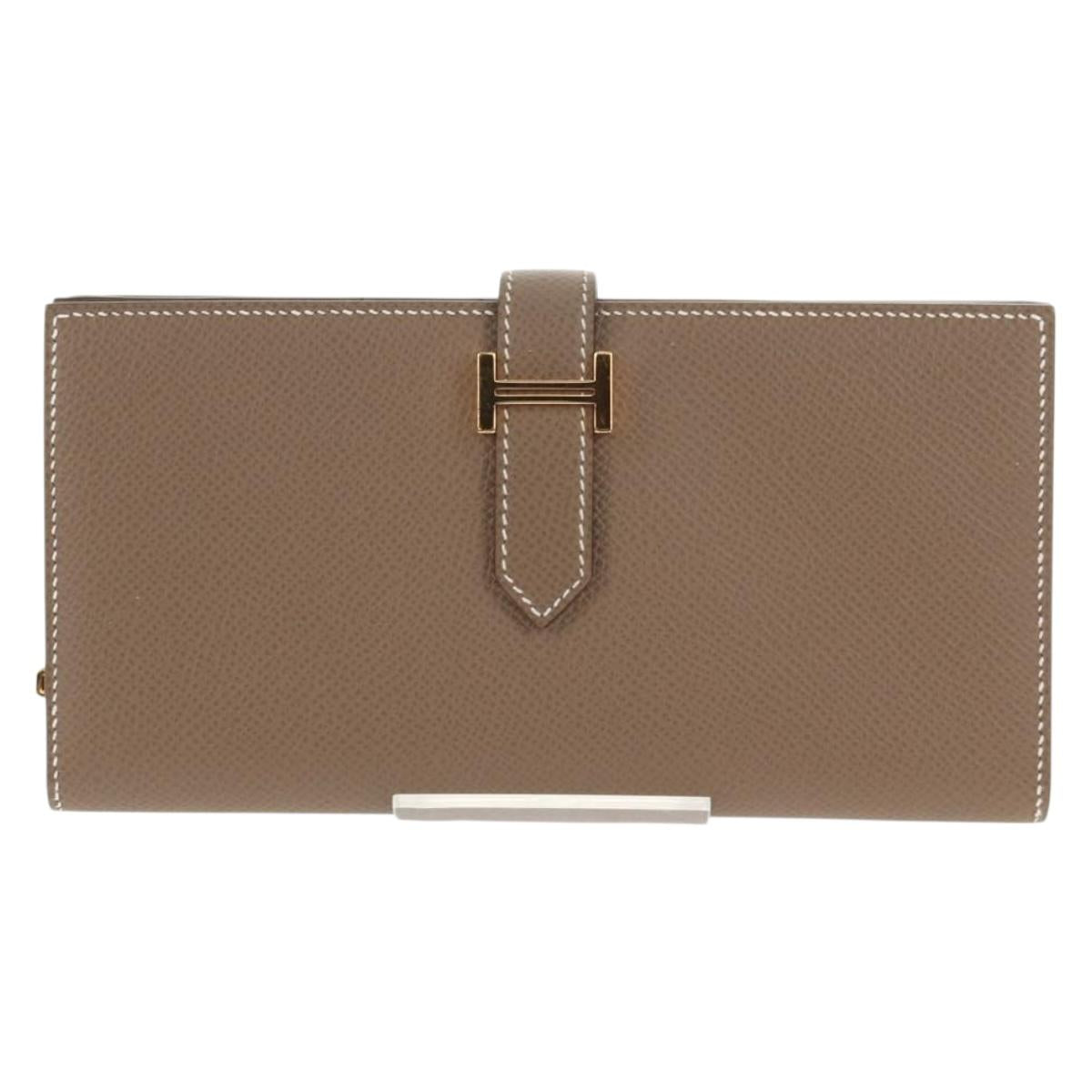 HERMES Beansufla Wallet Leather Beige Gold Auth 139050M