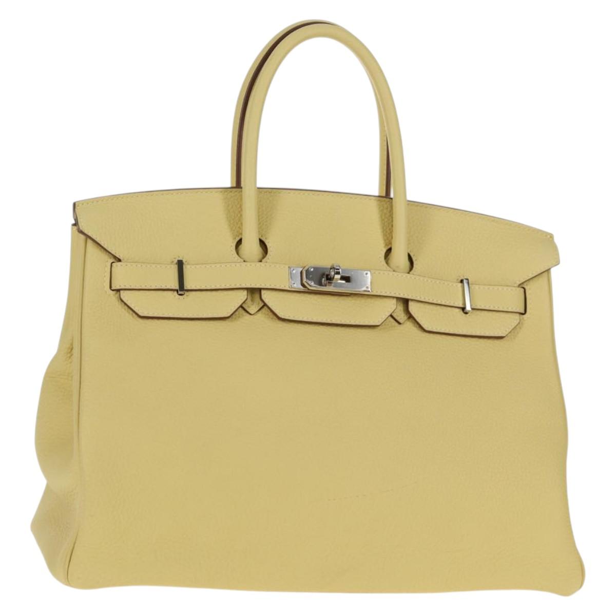 HERMES Birkin 35 Hand Bag Leather Yellow Silver Auth 139051M