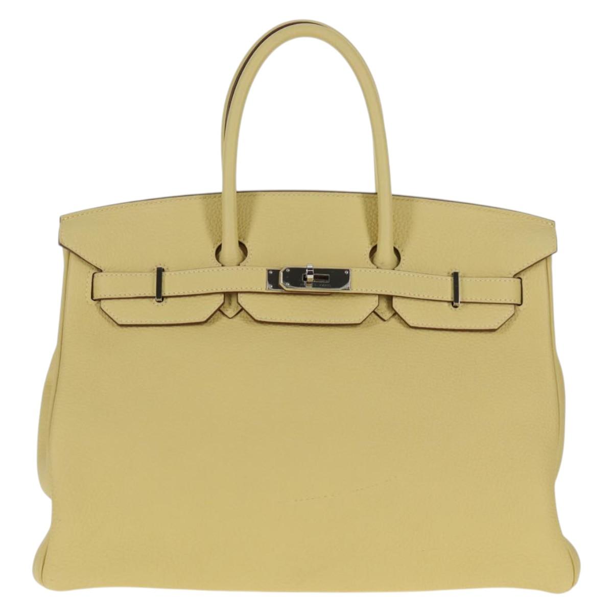 HERMES Birkin 35 Hand Bag Leather Yellow Silver Auth 139051M