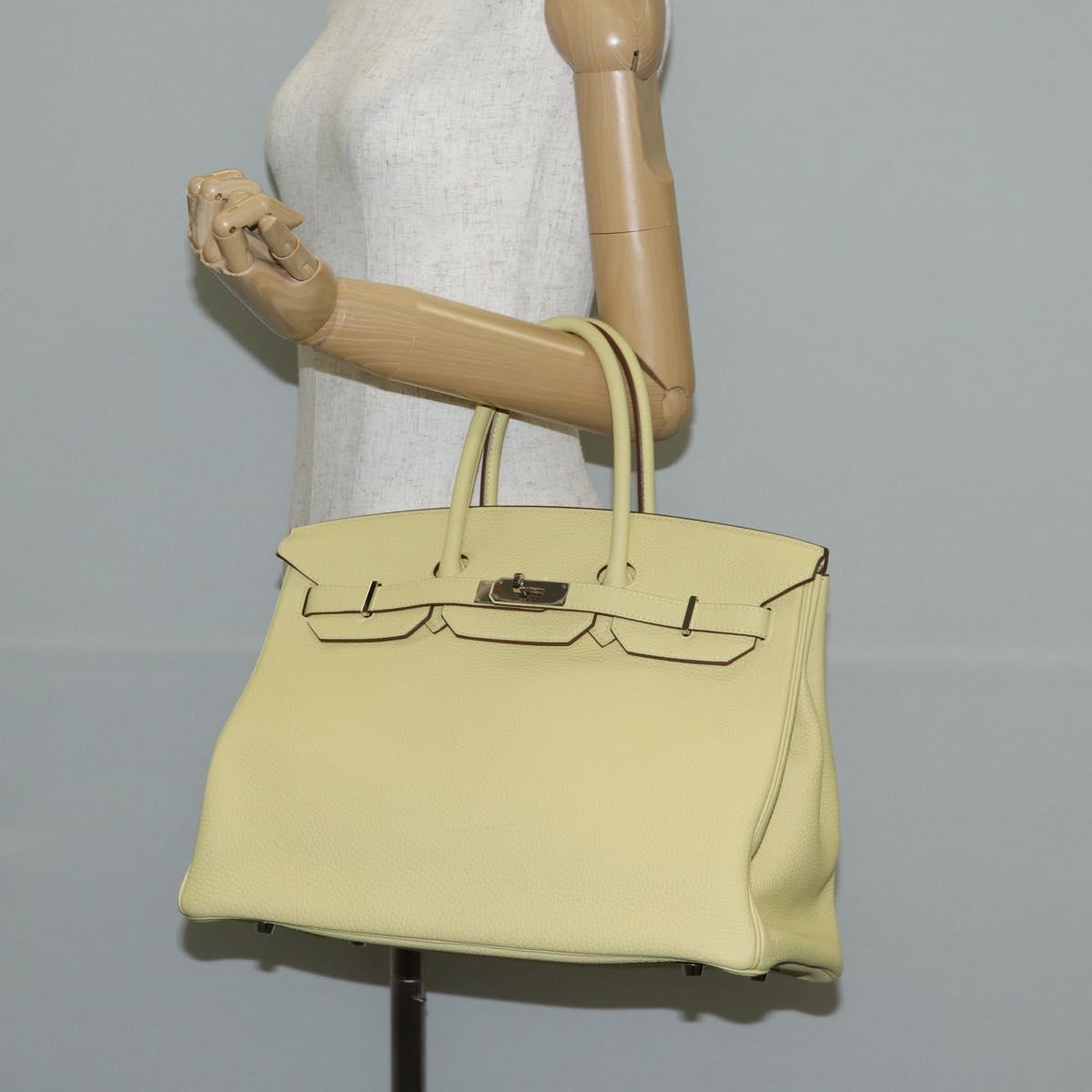HERMES Birkin 35 Hand Bag Leather Yellow Silver Auth 139051M