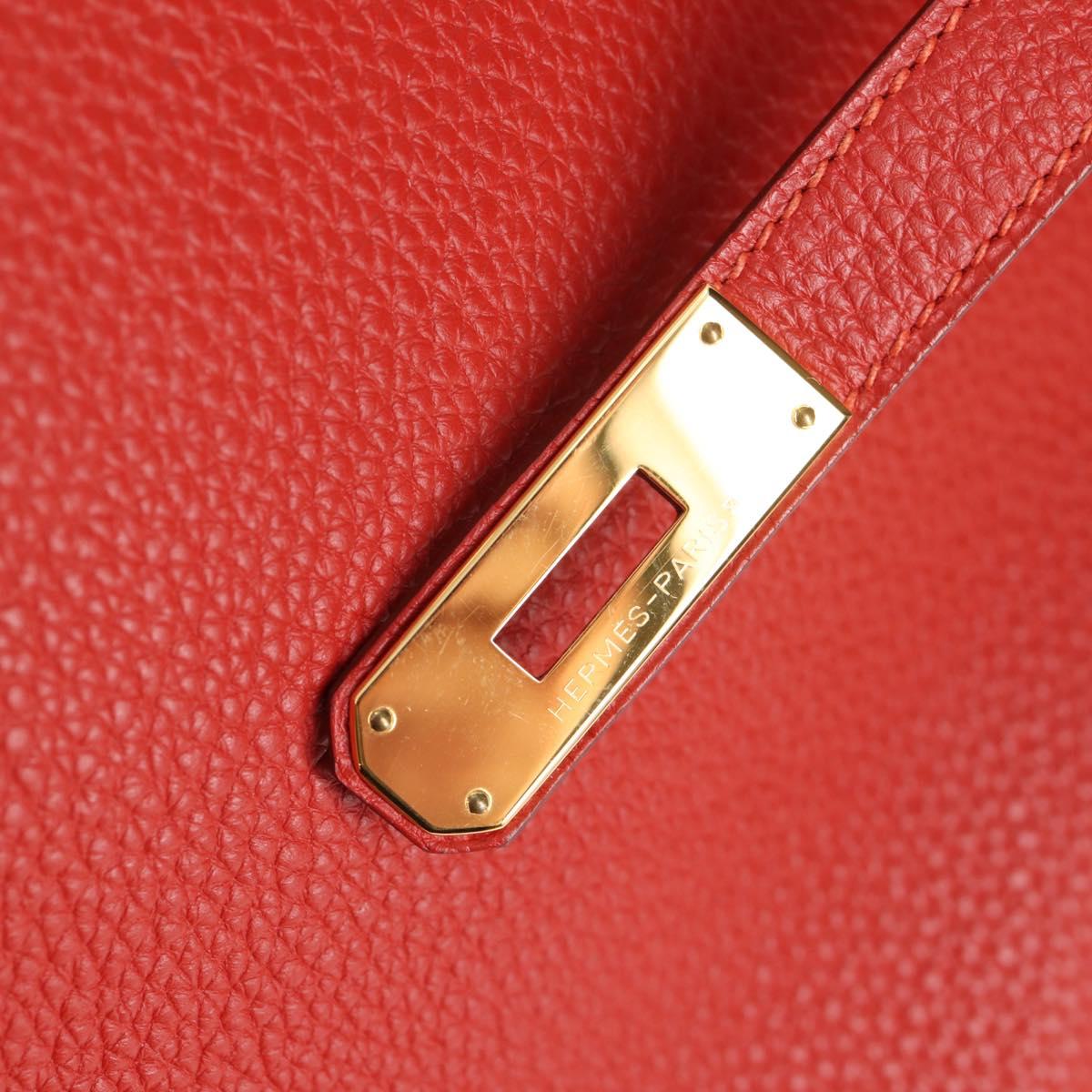 HERMES Birkin 35 Hand Bag Leather Red Gold Auth 139052M