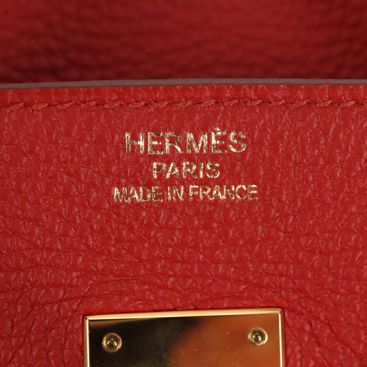 HERMES Birkin 35 Hand Bag Leather Red Gold Auth 139052M