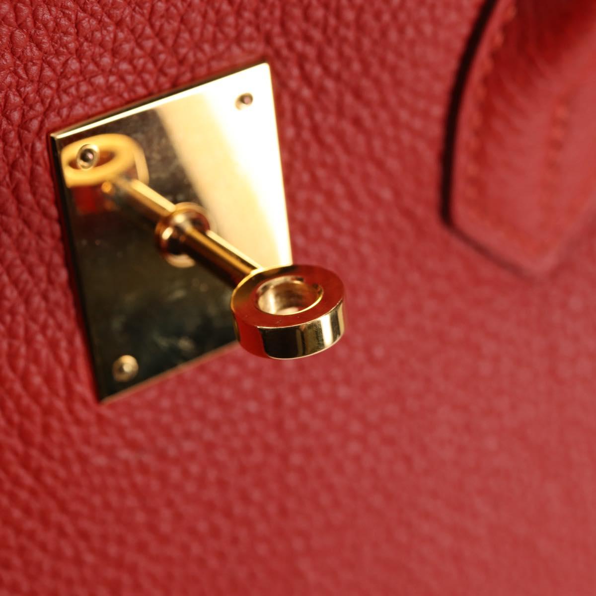 HERMES Birkin 35 Hand Bag Leather Red Gold Auth 139052M