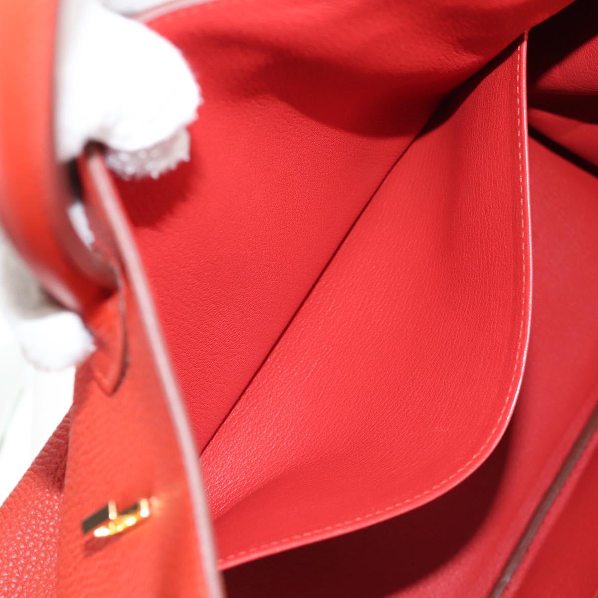 HERMES Birkin 35 Hand Bag Leather Red Gold Auth 139052M