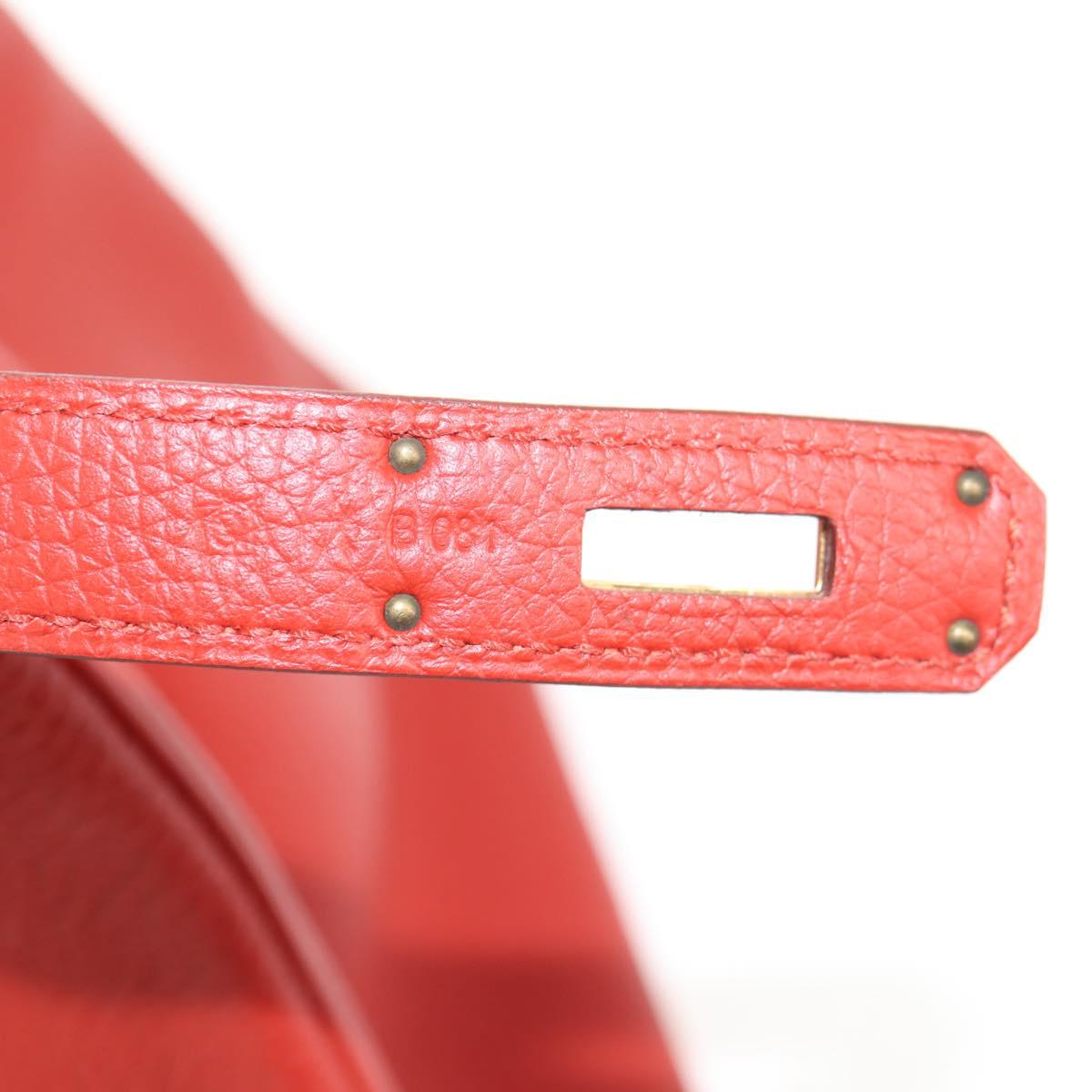 HERMES Birkin 35 Hand Bag Leather Red Gold Auth 139052M