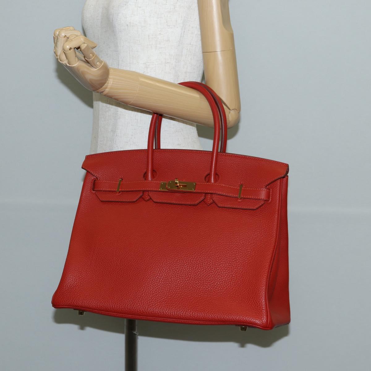 HERMES Birkin 35 Hand Bag Leather Red Gold Auth 139052M