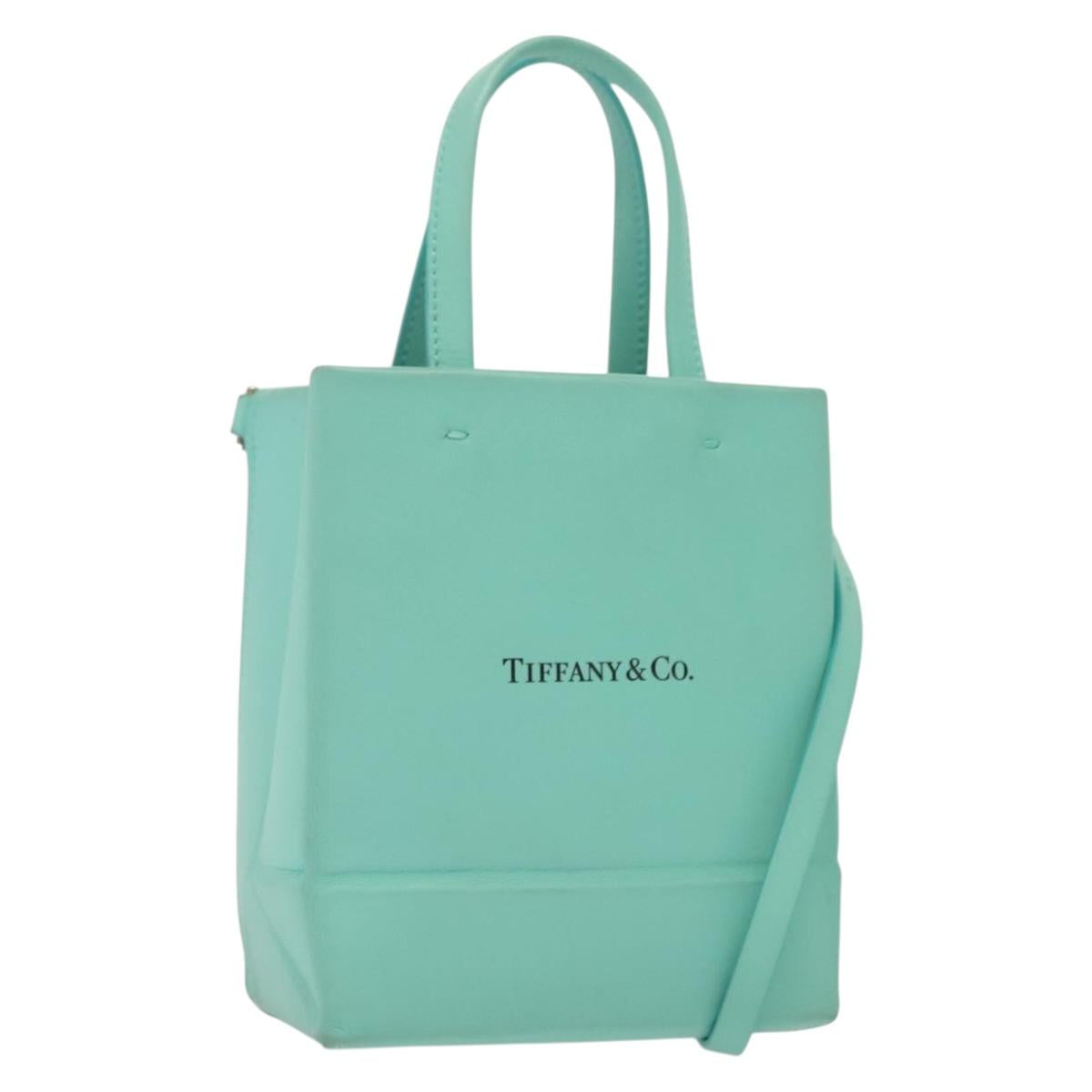 TIFFANY&Co. Mini Hand Bag Leather 2way Turquoise Blue Silver Auth 139063