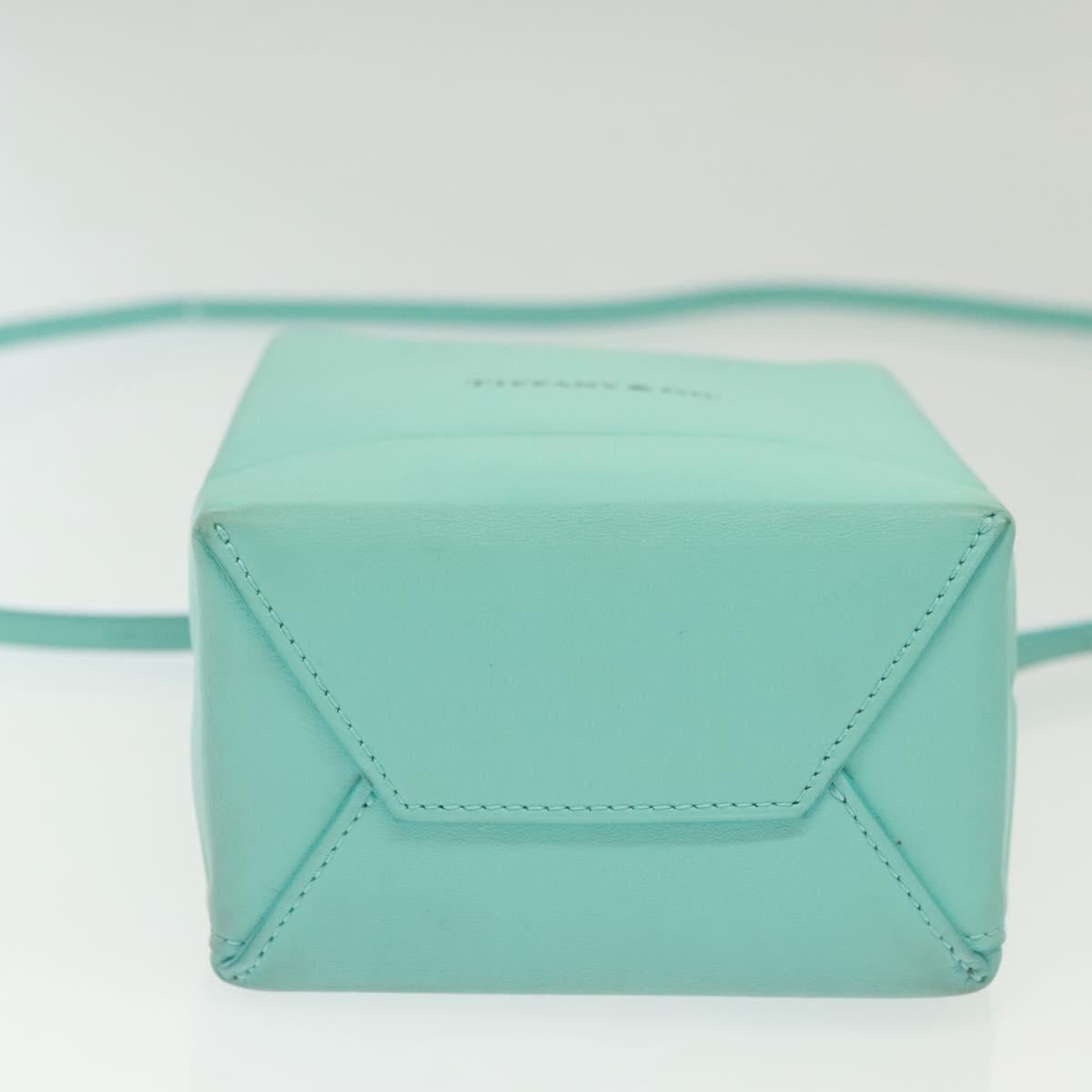 TIFFANY&Co. Mini Hand Bag Leather 2way Turquoise Blue Silver Auth 139063