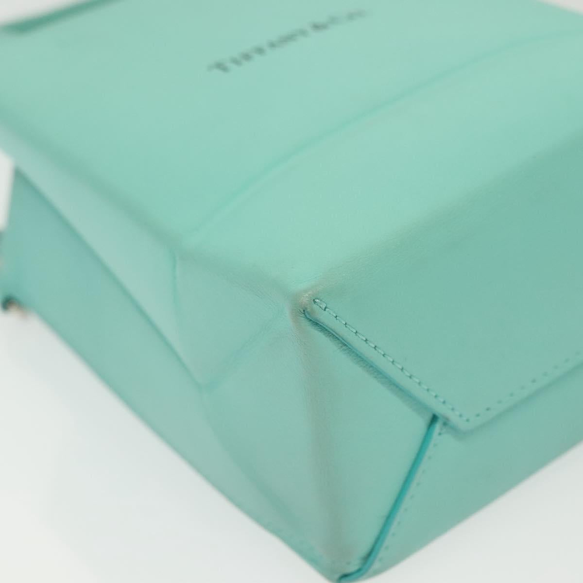 TIFFANY&Co. Mini Hand Bag Leather 2way Turquoise Blue Silver Auth 139063