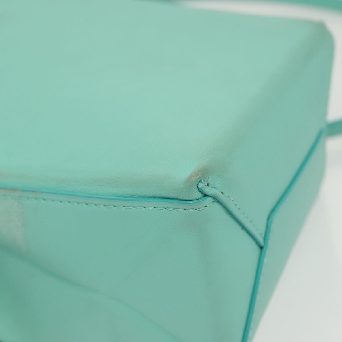 TIFFANY&Co. Mini Hand Bag Leather 2way Turquoise Blue Silver Auth 139063