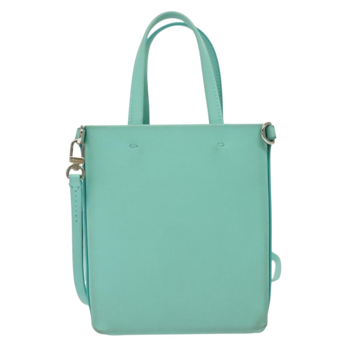 TIFFANY&Co. Mini Hand Bag Leather 2way Turquoise Blue Silver Auth 139063