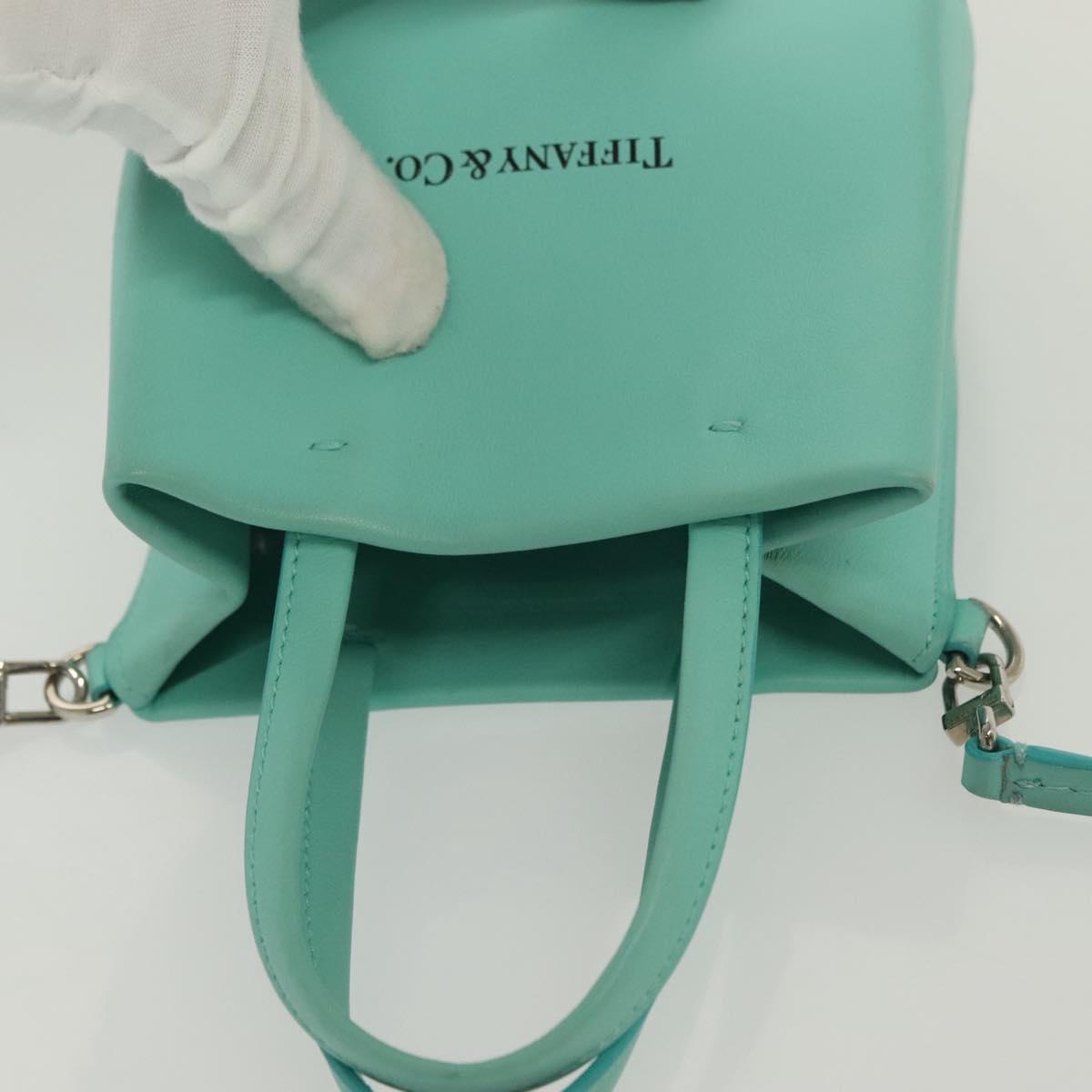 TIFFANY&Co. Mini Hand Bag Leather 2way Turquoise Blue Silver Auth 139063