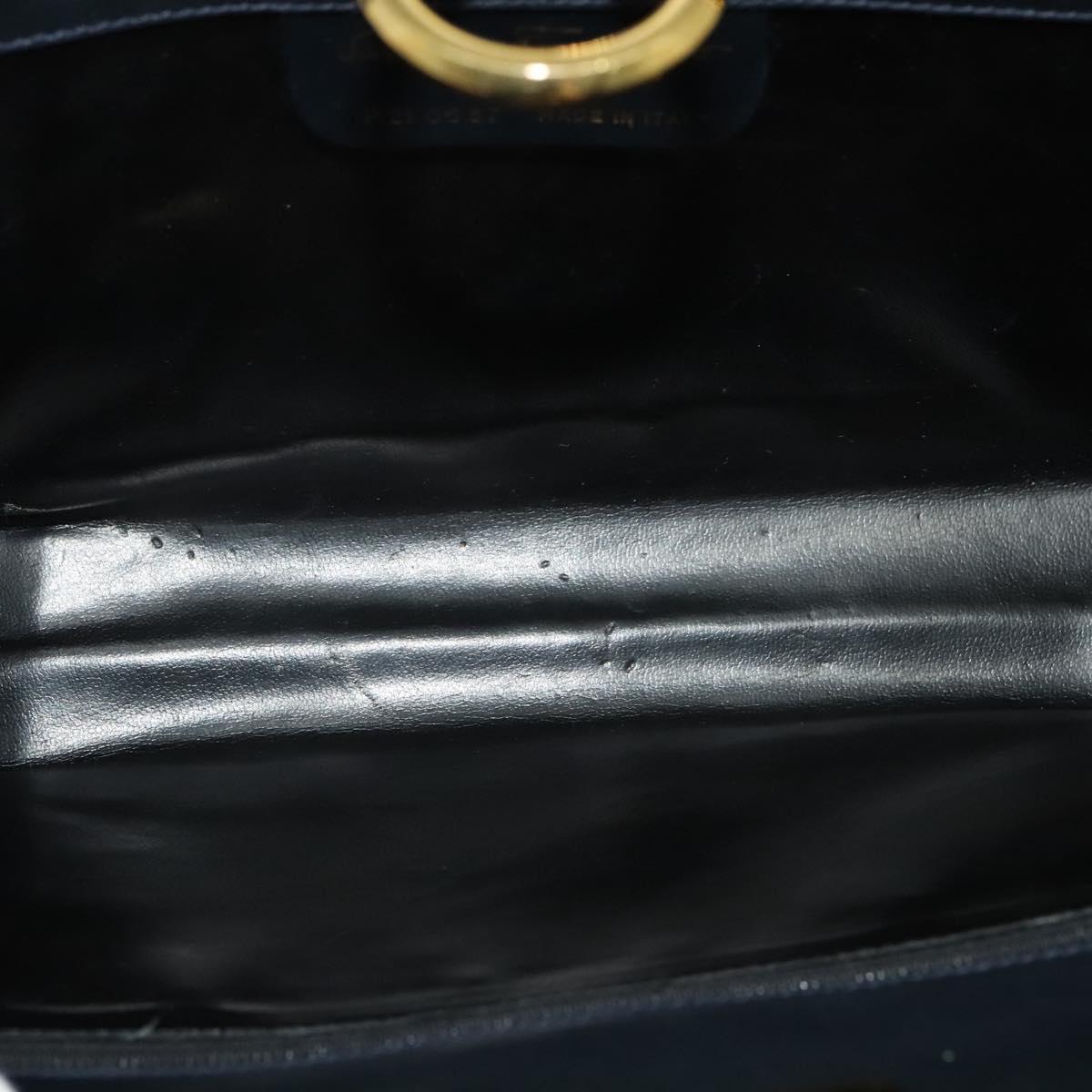 Salvatore Ferragamo Chain Shoulder Bag Leather Black Gold Auth 139064
