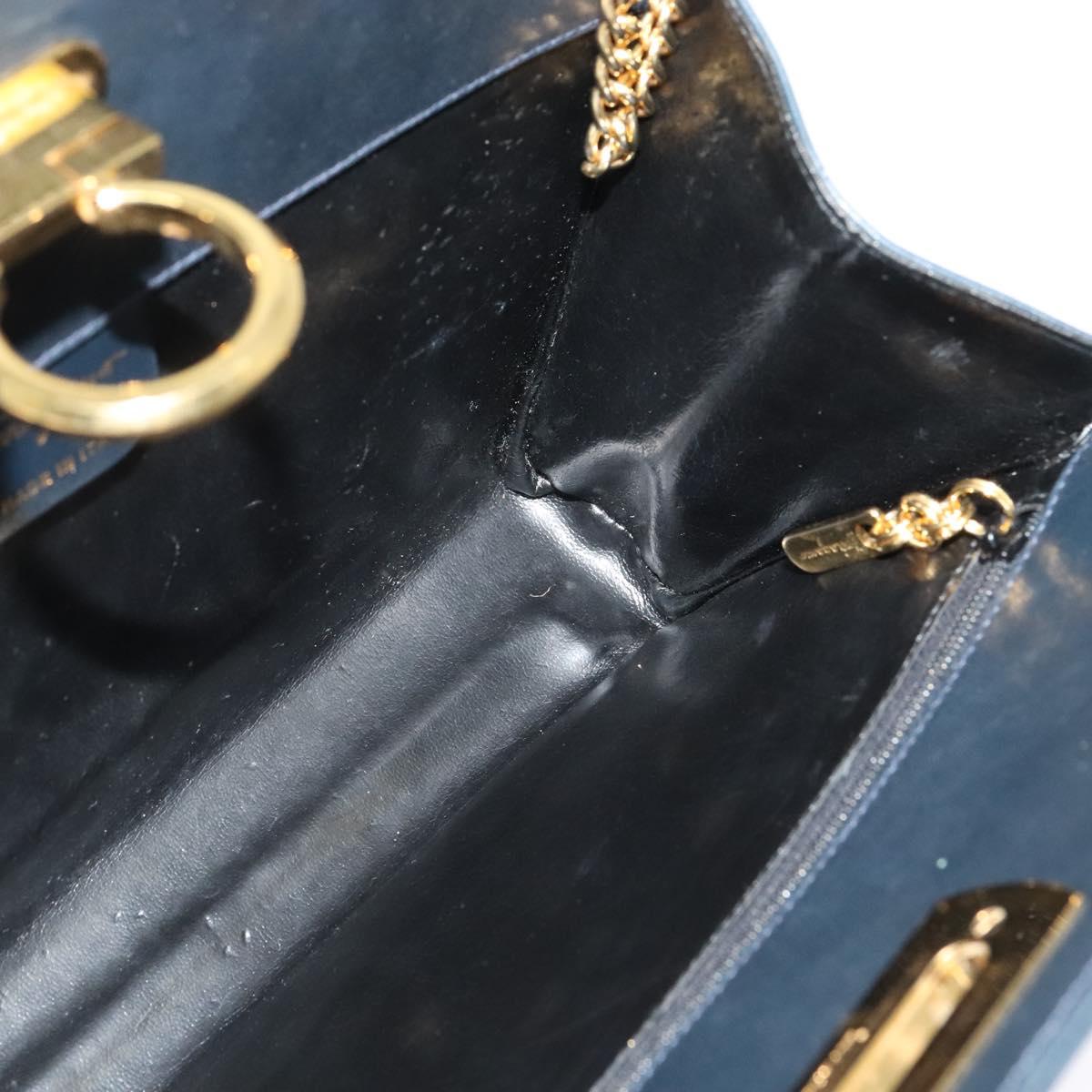 Salvatore Ferragamo Chain Shoulder Bag Leather Black Gold Auth 139064