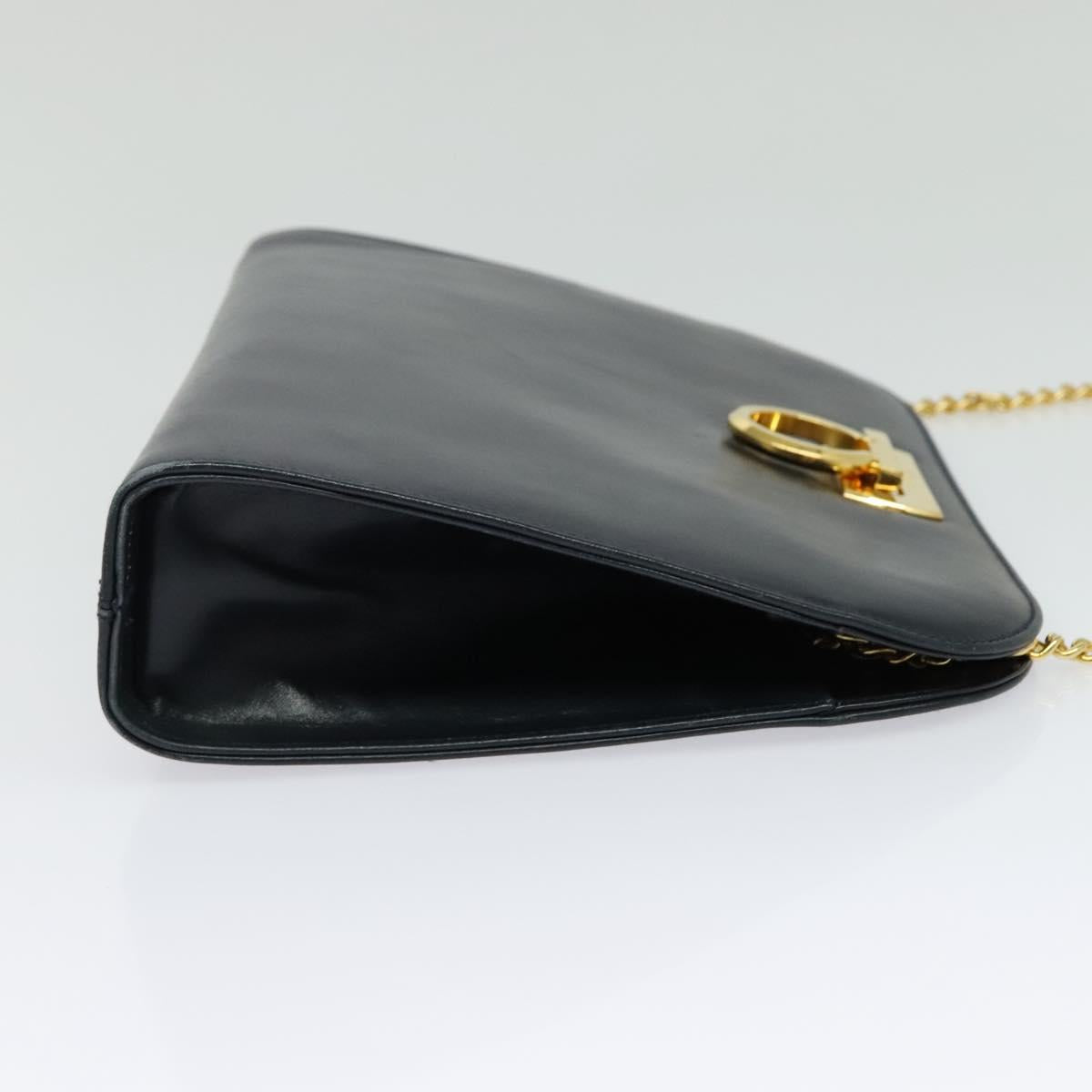 Salvatore Ferragamo Chain Shoulder Bag Leather Black Gold Auth 139064