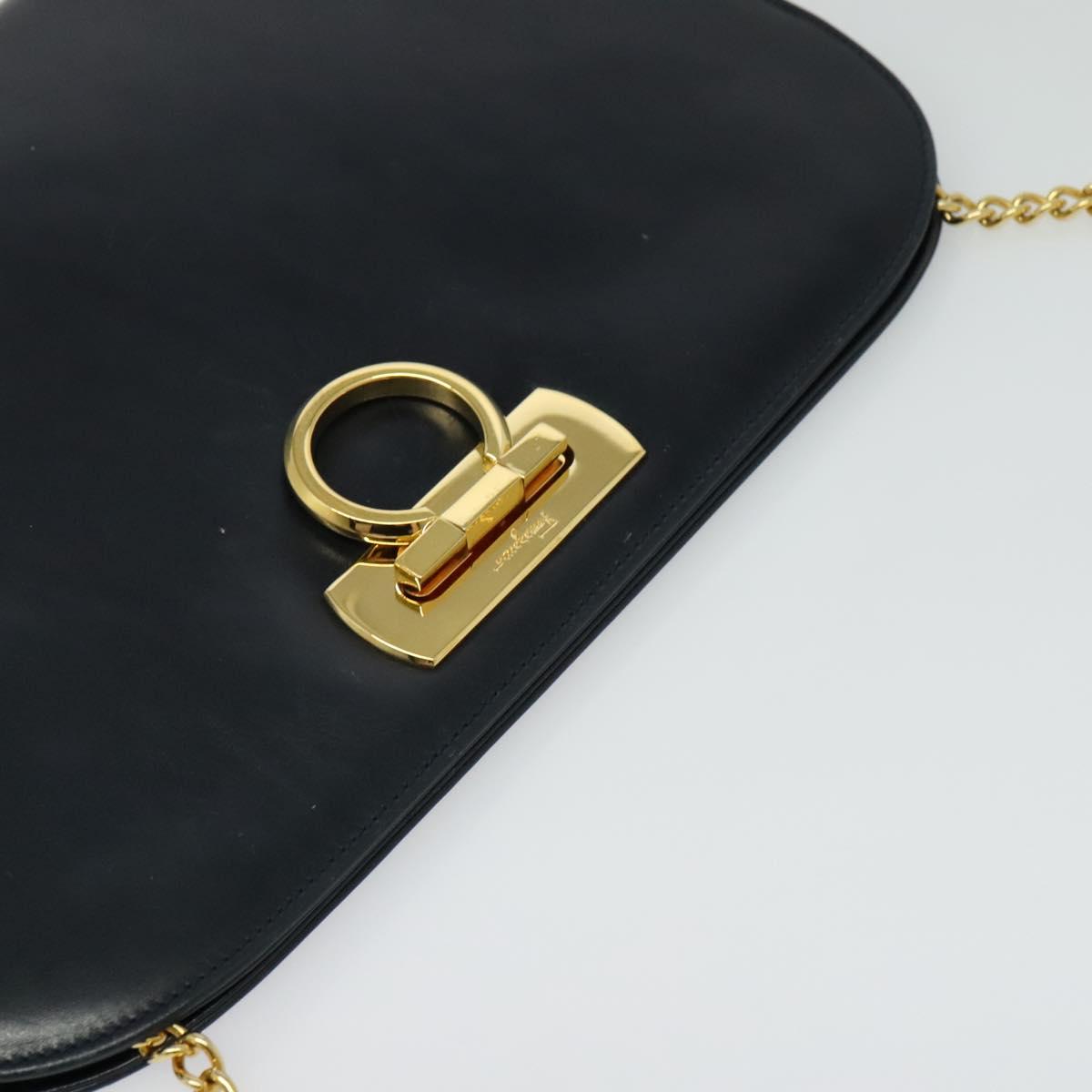 Salvatore Ferragamo Chain Shoulder Bag Leather Black Gold Auth 139064
