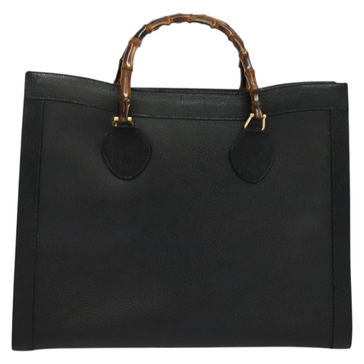 GUCCI Bamboo Hand Bag Leather Black Gold 002 1186 0259 Auth 139070