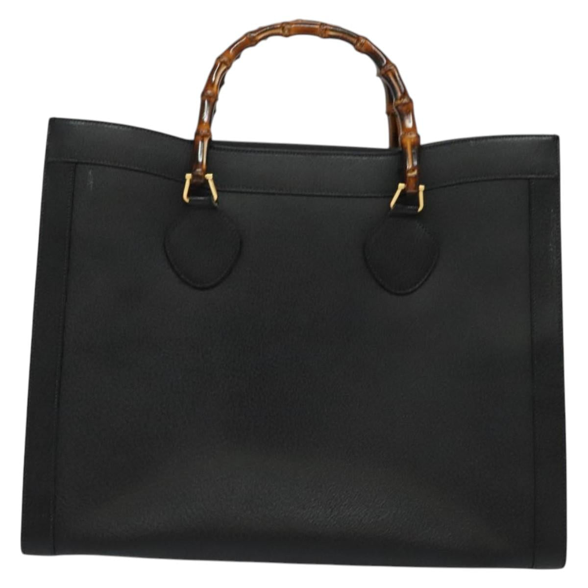 GUCCI Bamboo Hand Bag Leather Black Gold 002 1186 0259 Auth 139070