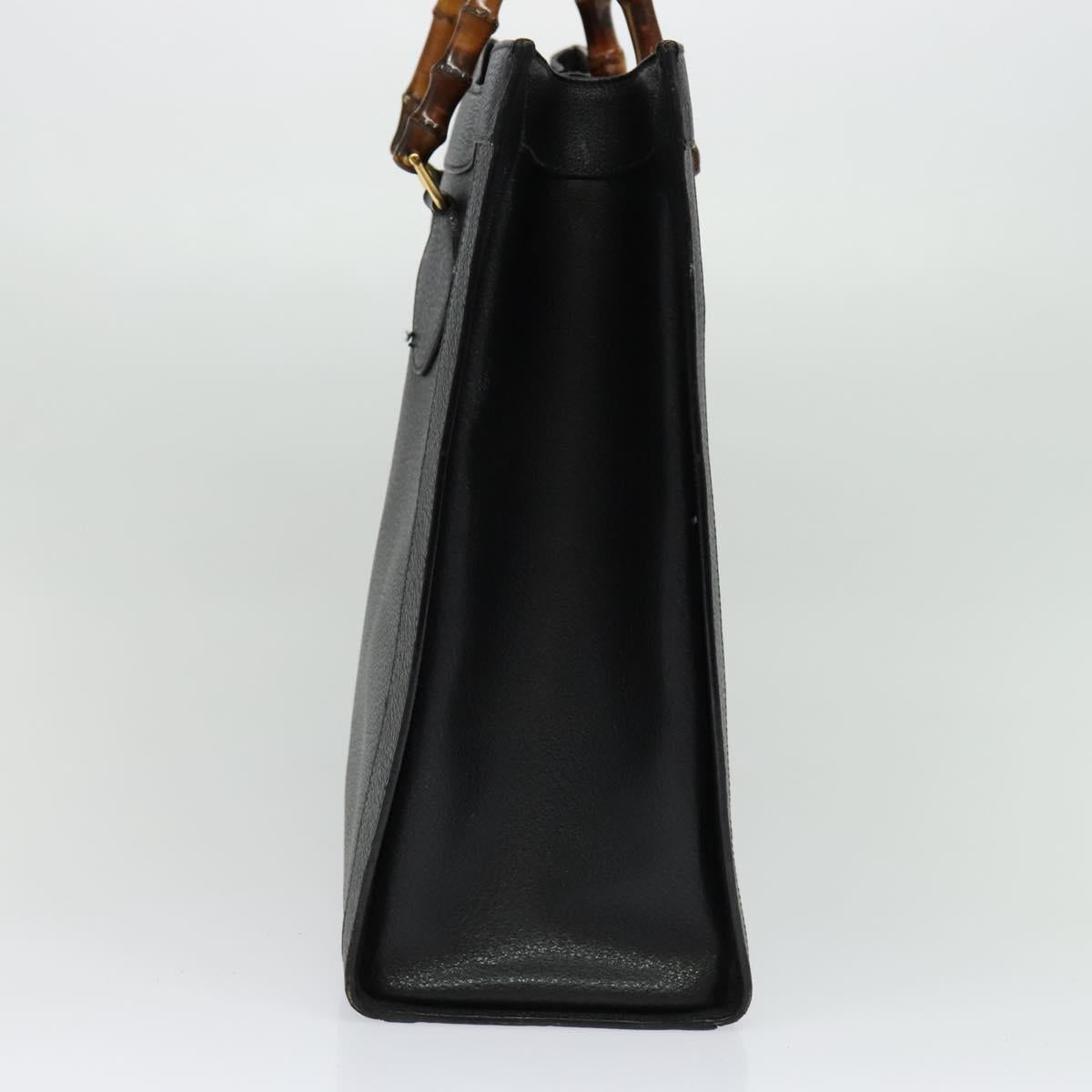 GUCCI Bamboo Hand Bag Leather Black Gold 002 1186 0259 Auth 139070