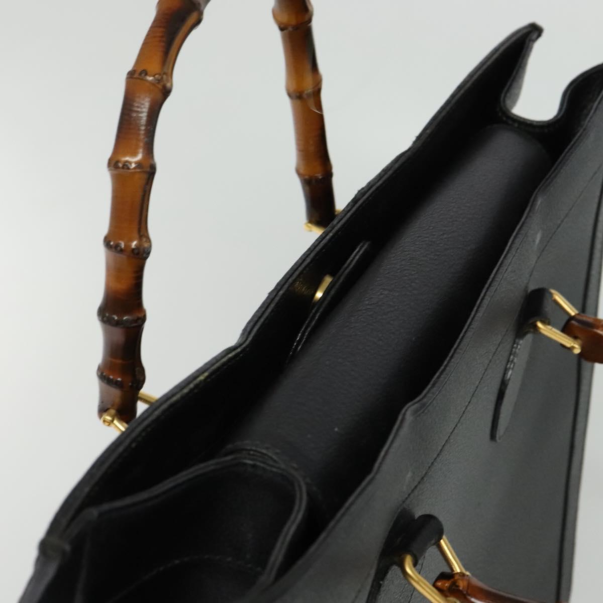 GUCCI Bamboo Hand Bag Leather Black Gold 002 1186 0259 Auth 139070